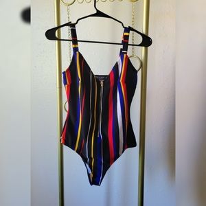 Striped Zip Up Bodysuit in Size S by Fashion Nova